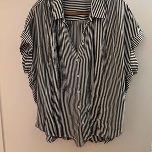 Navy and White Striped Button-Up Shirt